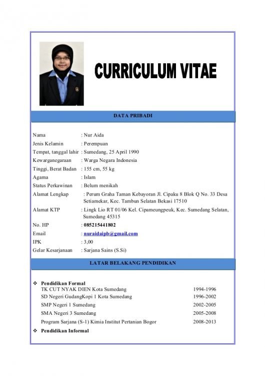 Contoh CV Unik Untuk Guru TK