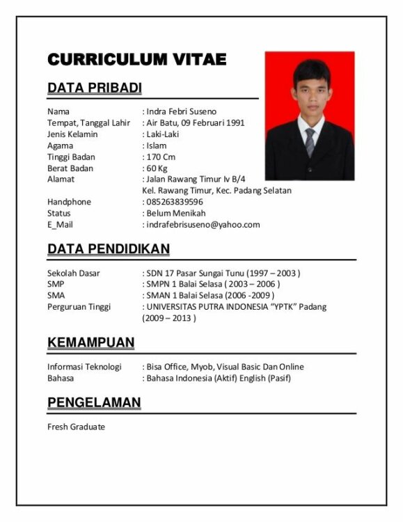 Contoh Curriculum Vitae Bahasa Indonesia