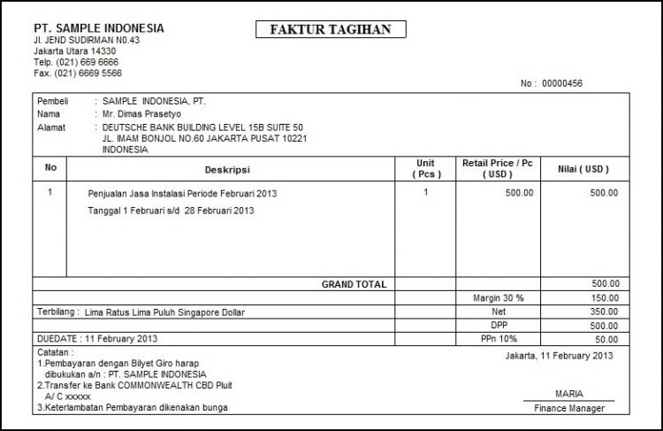 Contoh Nota Toko Bangunan