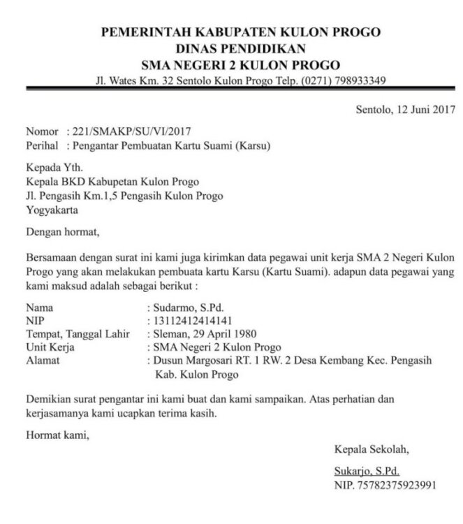 Contoh Surat Pengantar Dinas