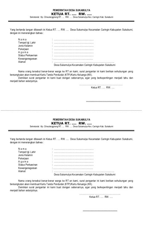 Contoh Surat Pengantar Untuk Mengurus KTP