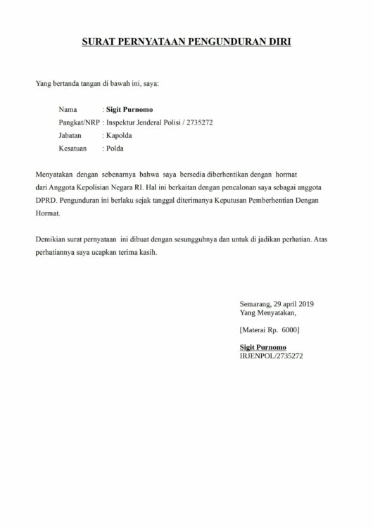 Contoh Surat Resign Dari Pabrik 2
