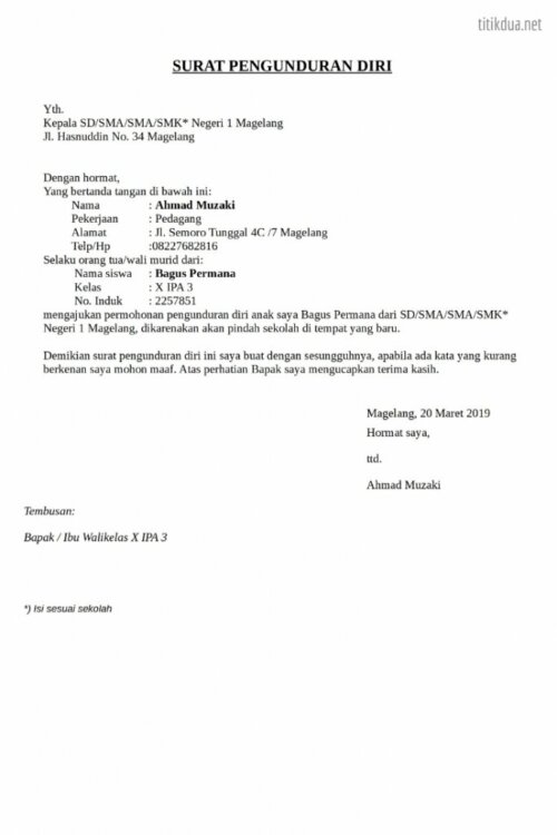 Contoh Surat Resign Karyawan Hotel