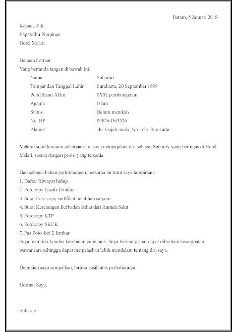 7+ Contoh Surat Lamaran Kerja Security / Satpam di ...