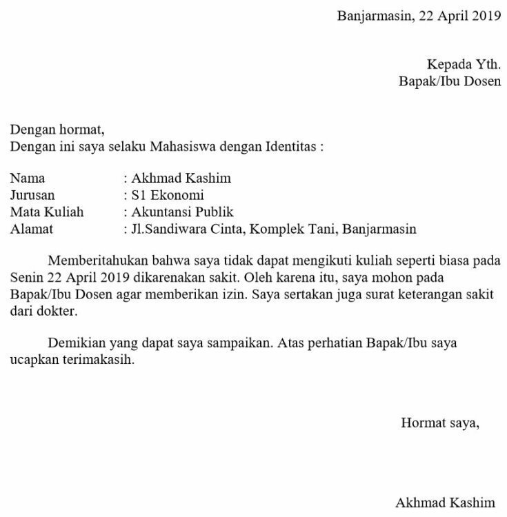 Contoh Surat Izin Sakit Atas Nama Sendiri