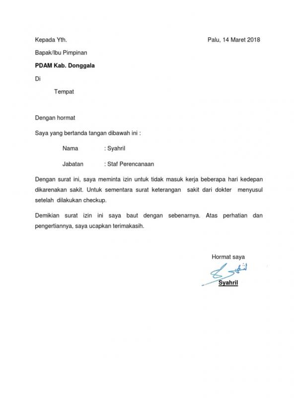 Contoh Surat Izin Sakit Tanpa Surat Dokter