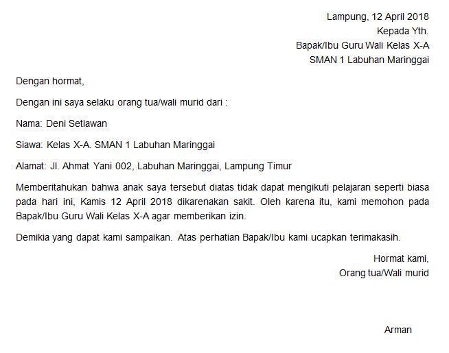 Contoh Surat Izin Sakit Dan Tidak Bisa Mengikuti Mata Pelajaran Olah Raga