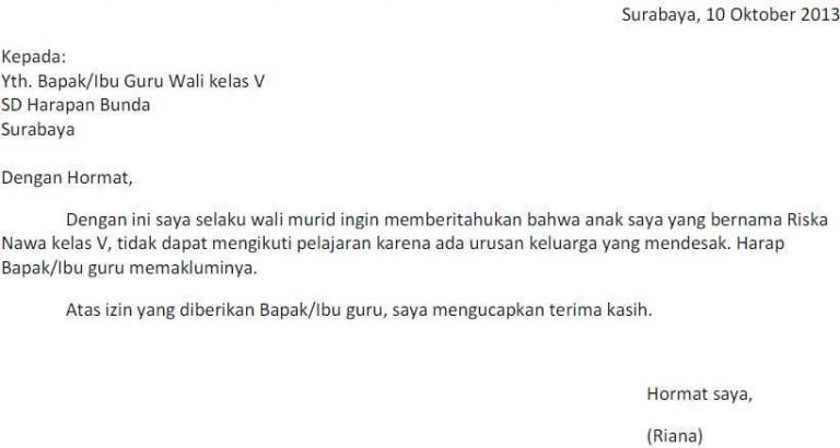 7 Contoh Surat Izin Sekolah Karena Urusan Keluarga 