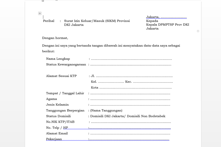 Surat Izin Keluar Masuk Jakarta SIKM